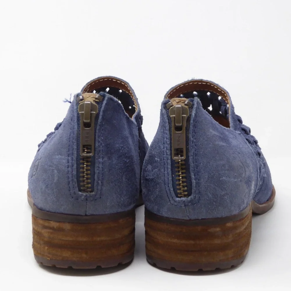 Born Womens Katharina Shoes Blue Suede Woven Ruched Back Zip Ankle Booties 10M - Picture 5 of 9